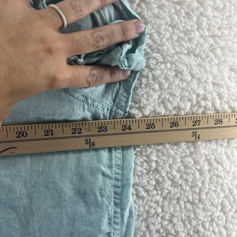 Onia Linen Shirt Men Medium Teal Blue Standard Short Sleeve Designer $150